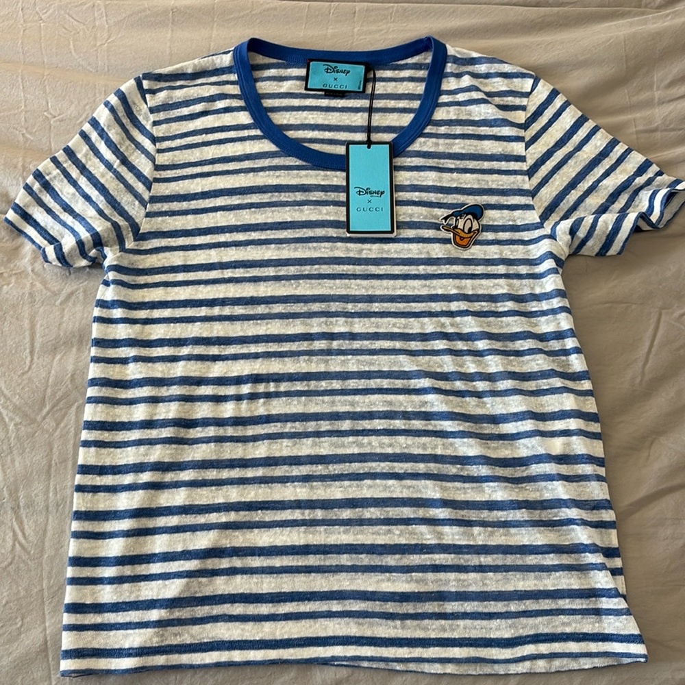 Gucci x Disney Donald Duck NWT blue and white striped XS T shirt top tee - Picture 2 of 4